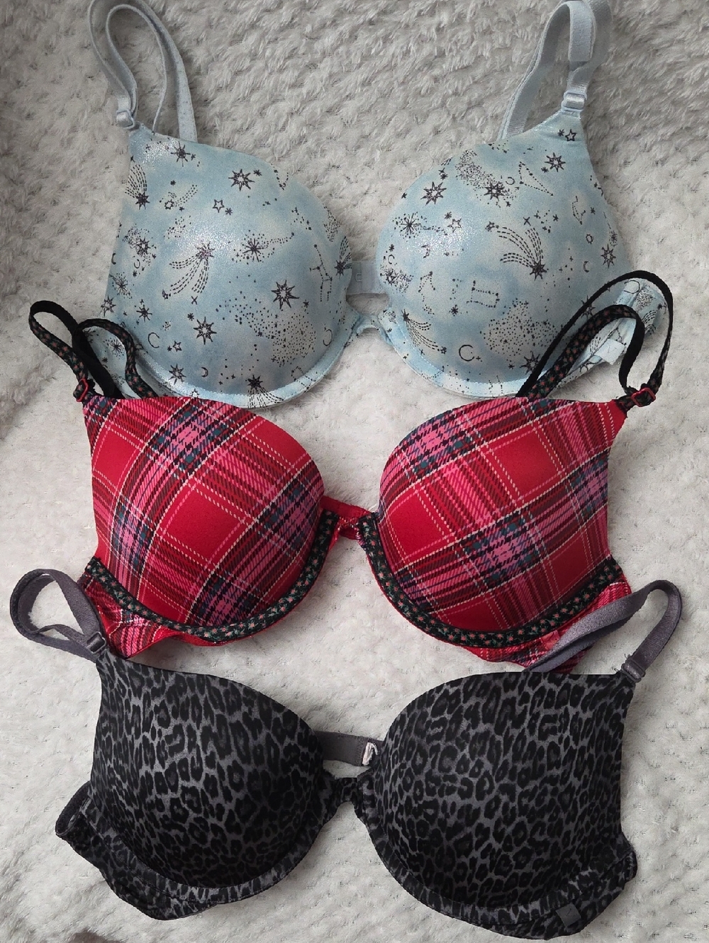 Red Plaid Push-Up Bra with Light Padding